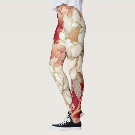Bloemen rustiek elegant rood leggings (Links)