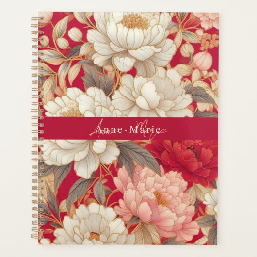 Bloemen rustiek  elegant rood planner (Voorkant)