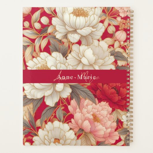 Bloemen rustiek elegant rood planner (Achterkant)