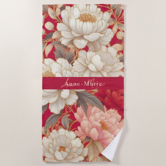 Bloemen rustiek  elegant rood strandlaken (Voorkant)