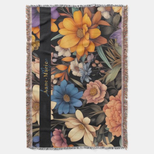 Bloemen rustiek  elegant zwart deken (Voorkant Verticaal)