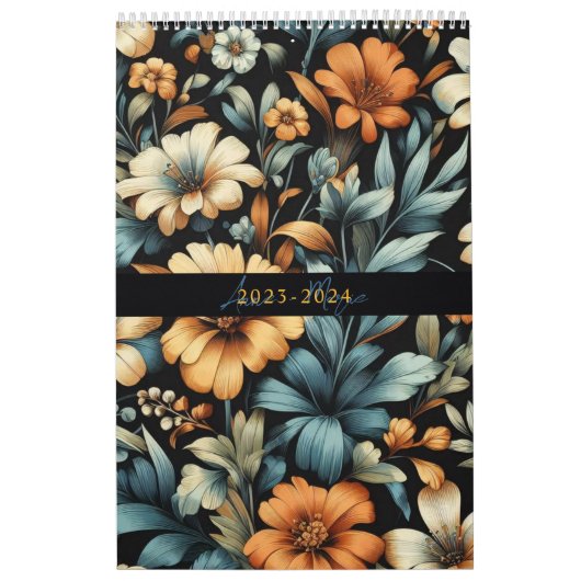 Bloemen rustiek elegant zwart kalender (Hoes)