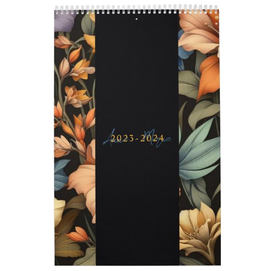 Bloemen rustiek  elegant zwart kalender (Hoes)