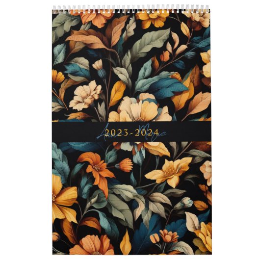 Bloemen rustiek  elegant zwart kalender (Hoes)