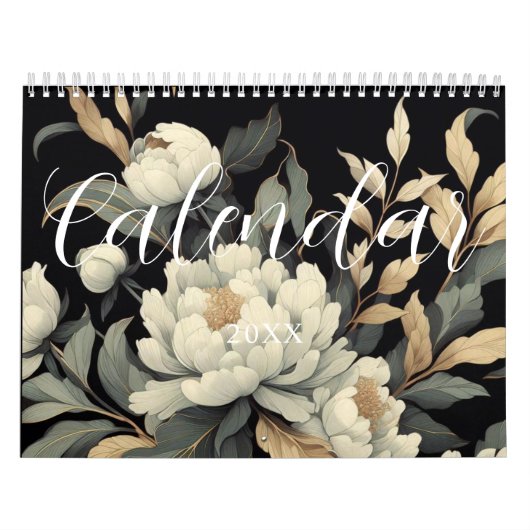 Bloemen rustiek  elegant zwart kalender (Hoes)