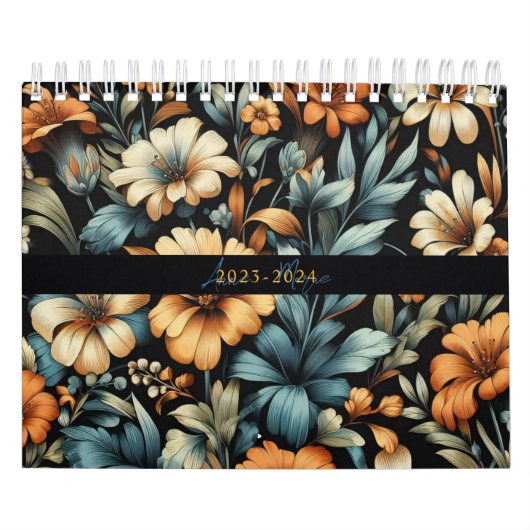 Bloemen rustiek elegant zwart kalender (Hoes)