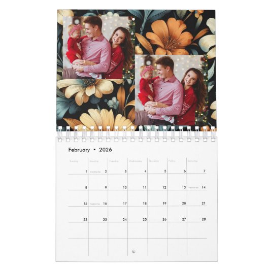 Bloemen rustiek  elegant zwart kalender (Feb 2026)
