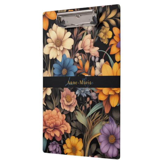 Bloemen rustiek  elegant zwart klembord (Links)