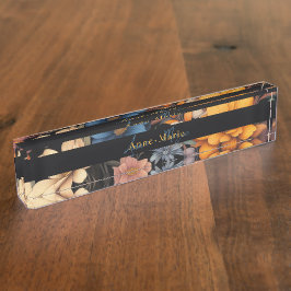 Bloemen rustiek elegant zwart naambordje