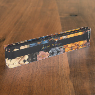 Bloemen rustiek  elegant zwart naambordje