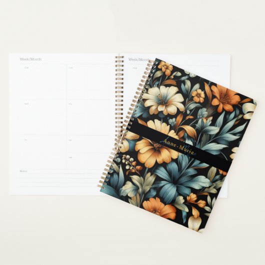 Bloemen rustiek elegant zwart planner (Display)
