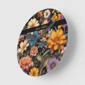 Bloemen rustiek  elegant zwart ronde klok (Hoek)