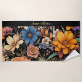 Bloemen rustiek elegant zwart strandlaken