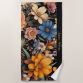 Bloemen rustiek  elegant zwart strandlaken (Voorkant)