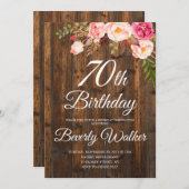 Bloemen rustiek hout 70e verjaardag kaart (Voorkant / Achterkant)