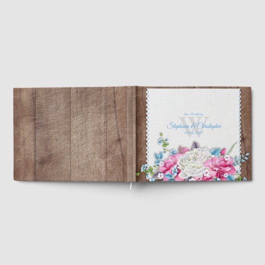 Bloemen rustiek hout bruiloft gastenboek (Volledig)