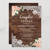 Bloemen Rustiek Hout Kant Koppels Trouwdouche Kaart (Voorkant / Achterkant)