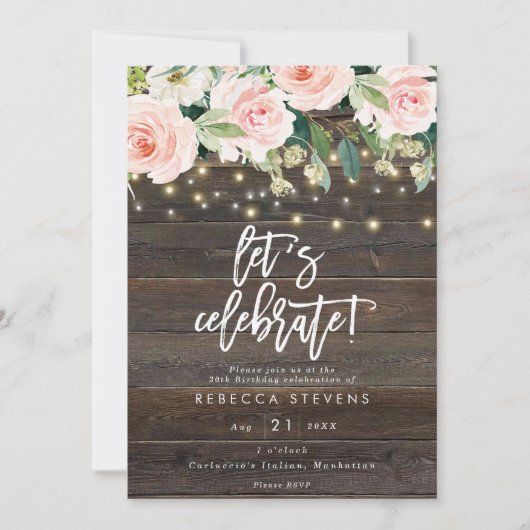 Bloemen rustiek hout Laten we de verjaardag vieren Kaart (Voorkant)