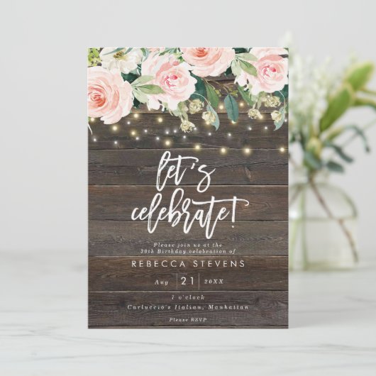 Bloemen rustiek hout Laten we de verjaardag vieren Kaart (Staand voorkant)