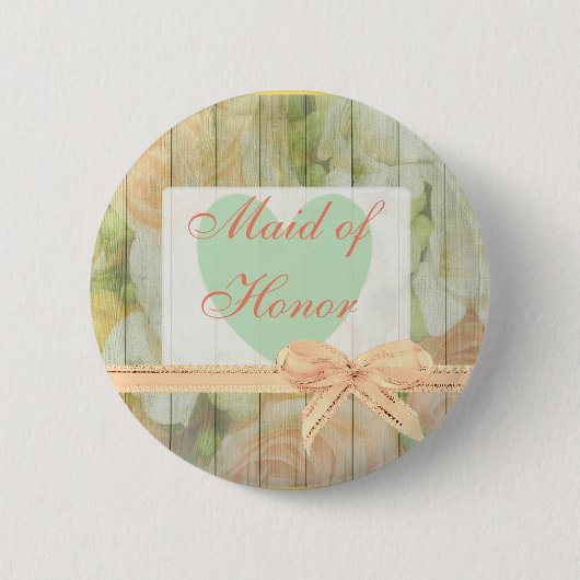 Bloemen Rustiek Hout "Maid of Honor" Bruiloft Butt Ronde Button 5,7 Cm (Voorkant)