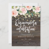 Bloemen rustiek hout Quinceanera 15e verjaardag Kaart (Voorkant)