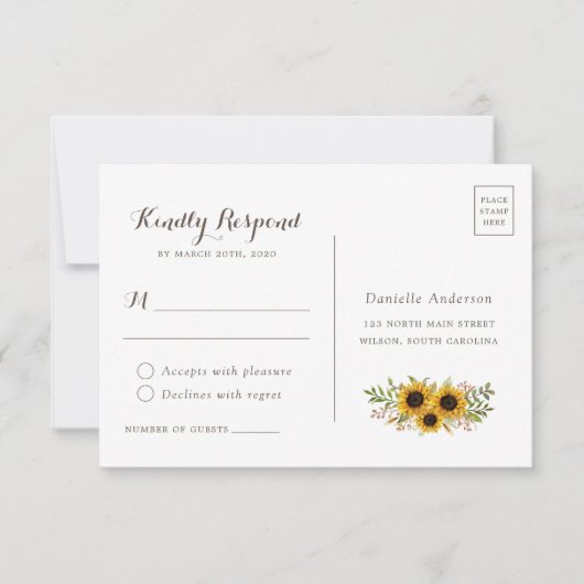 Bloemen Rustiek Hout Zonnebloem Bruiloft Briefkaar Kaart (Voorkant)