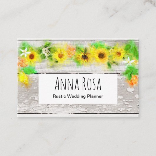 Bloemen Rustiek  Oud Hout Zonnebloemen Citroenen Visitekaartje (Voorkant)