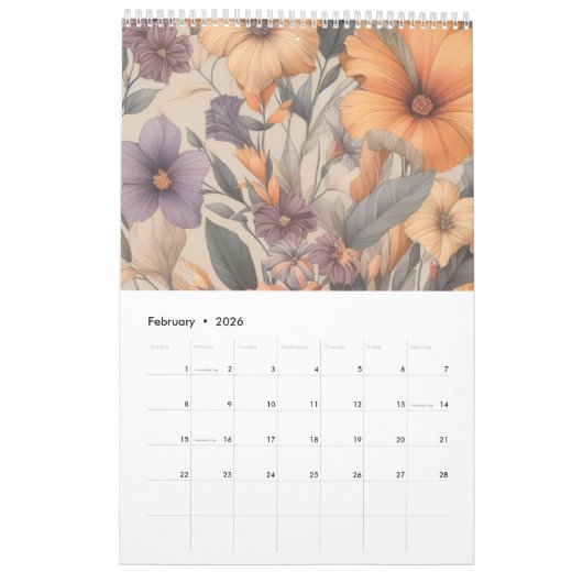 Bloemen rustiek  stijlvol kalender (Feb 2026)