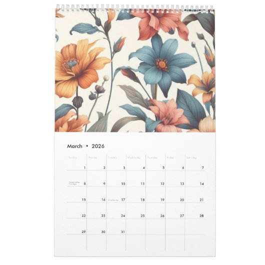 Bloemen rustiek  stijlvol kalender (Mar 2026)