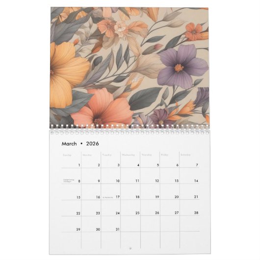 Bloemen rustiek  stijlvol kalender (Mar 2026)
