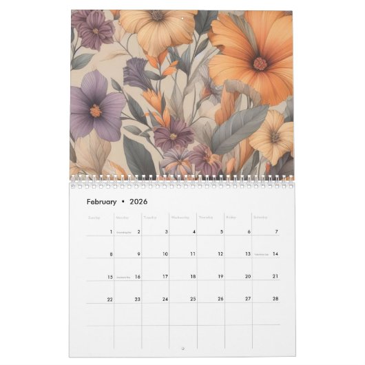 Bloemen rustiek  stijlvol kalender (Feb 2026)