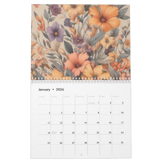 Bloemen rustiek  stijlvol kalender (Jan 2026)