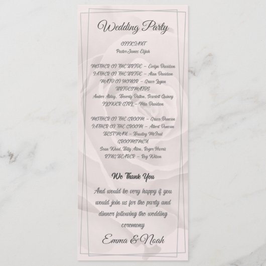 Bloemen Rustiek Stoffig Wit Rozen Platte Programma Programmakaart (Achterkant)