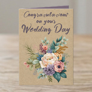 Bloemen rustieke bruiloft gefeliciteerd paarse kaart