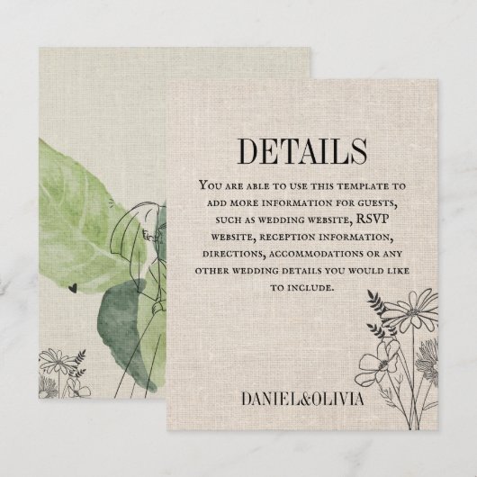  bloemen rustieke bruiloft informatiekaartje (Voorkant / Achterkant)