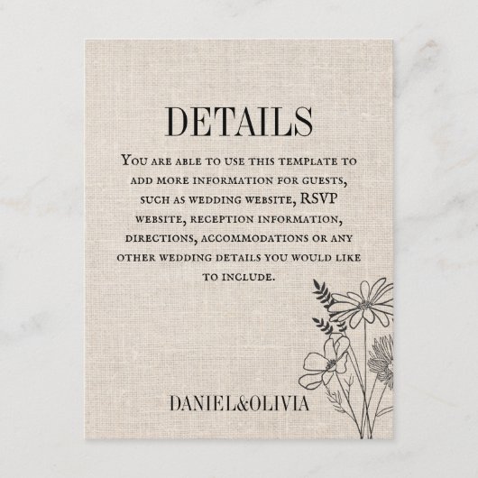  bloemen rustieke bruiloft informatiekaartje (Voorkant)