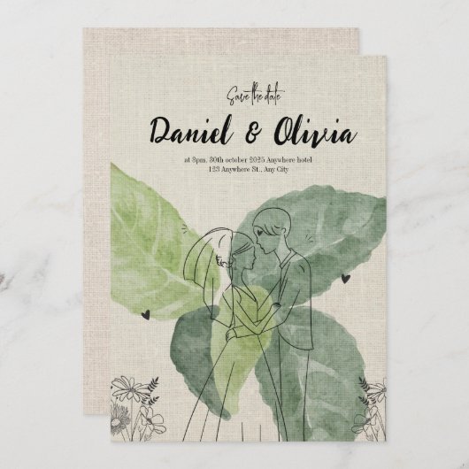 bloemen rustieke bruiloft kaart (Voorkant / Achterkant)