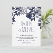 Bloemen rustieke bruiloft uitnodiging (marineblauw (Staand voorkant)