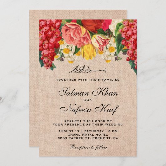  Bloemen Rustieke Burlap Moslim Bruiloft Kaart (Voorkant / Achterkant)