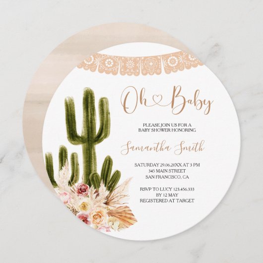 Bloemen rustieke Cactus Baby shower Kaart (Voorkant / Achterkant)