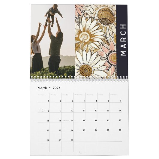 Bloemen rustieke  elegante boho kalender (Mar 2026)