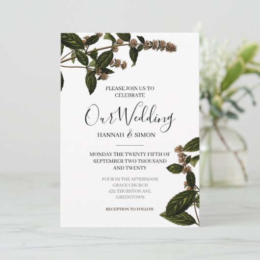 Bloemen rustieke  Elegante gouden bruiloft Kaart (Staand voorkant)