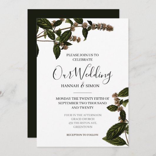 Bloemen rustieke Elegante gouden bruiloft Kaart (Voorkant / Achterkant)