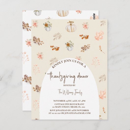 Bloemen Rustieke Herfst Pompoen Thanksgiving diner Briefkaart (Voorkant / Achterkant)