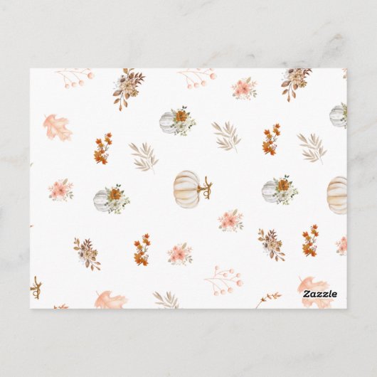 Bloemen Rustieke Herfst Pompoen Thanksgiving diner Briefkaart (Achterkant)