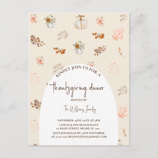 Bloemen Rustieke Herfst Pompoen Thanksgiving diner Briefkaart (Voorkant)