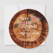 Bloemen rustieke hout boom schors bruiloft foto save the date (Voorkant)