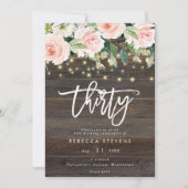 Bloemen rustieke houten lichten 30e verjaardag kaart (Voorkant)