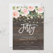 Bloemen rustieke houten lichten 40e verjaardag kaart (Voorkant)