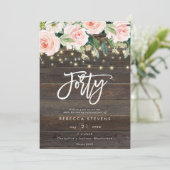 Bloemen rustieke houten lichten 40e verjaardag kaart (Staand voorkant)